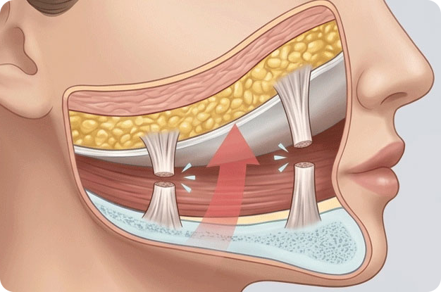 Releasing the retaining ligaments allows sufficient lift