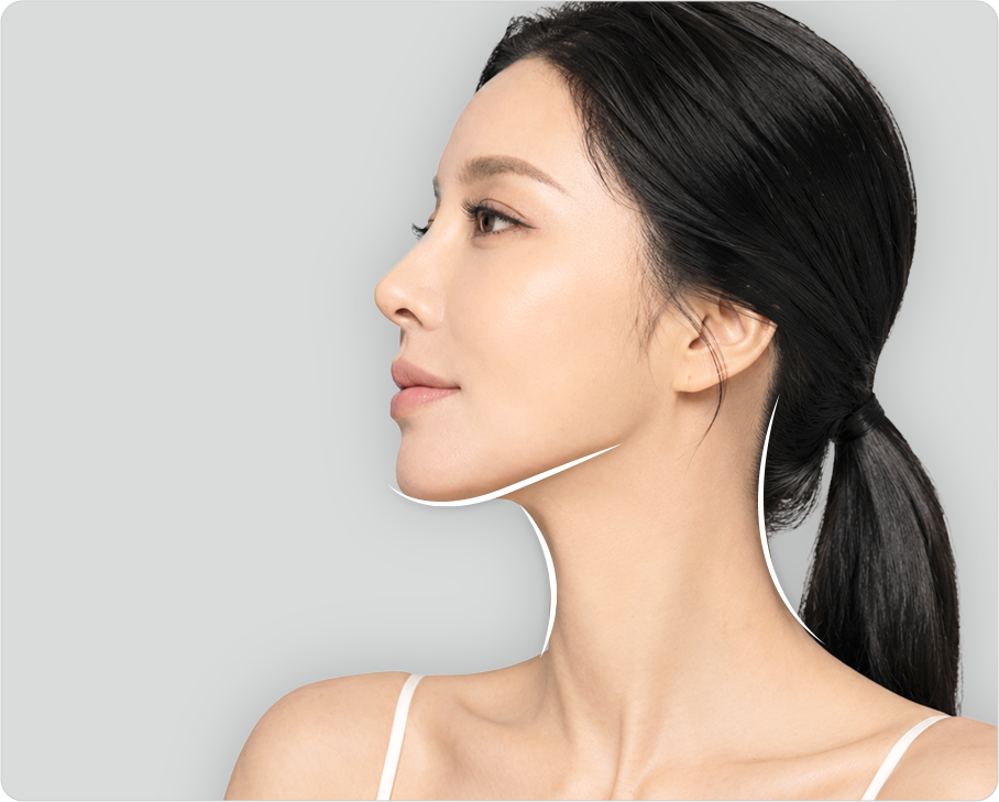 Neckline design that connects jawline and neck line