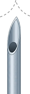 Standard injection needle tip (with dotted line)