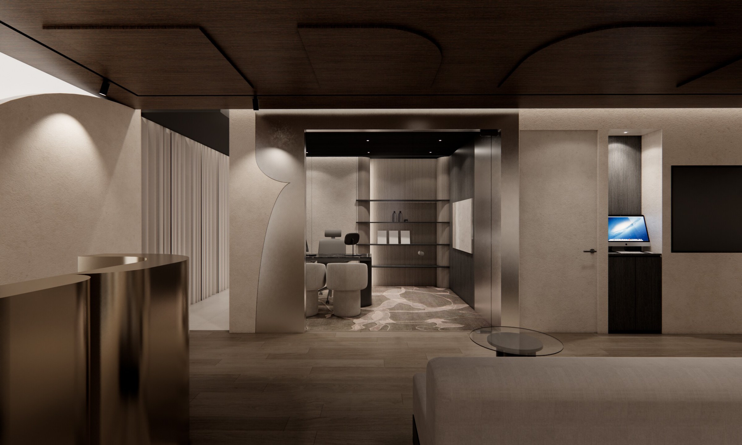 Lounge near the consultation room entrance with a round table
